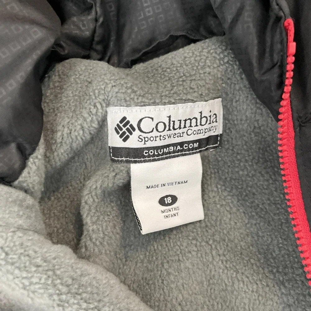 Columbia Unisex Black Gray Red Fleece Line Hooded Snowsuit Size 18‎ Months